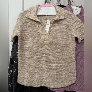 Haven Well Within Short Sleeve Sweater Pullover Tan White Size XS NWT